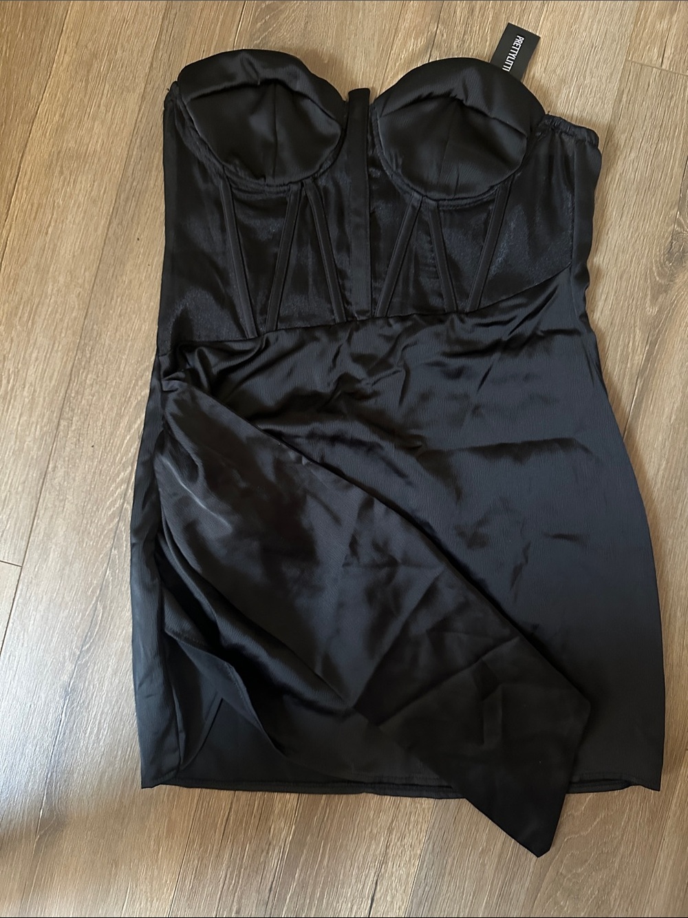 Black Satin Strapless Bustier Dress
